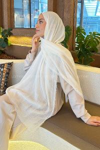 Lamelif Krem Bürümcük Şal