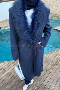 Lamelif Kürk Yakalı Kaban Lacivert