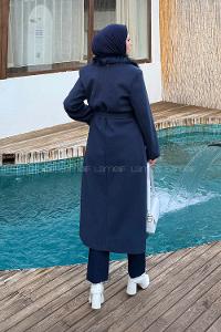 Lamelif Kürk Yakalı Kaban Lacivert