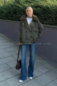 Khaki Normal Neck Long Arm Polyester Jacket