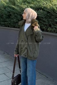 Khaki Normal Neck Long Arm Polyester Jacket