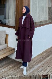 Lamelif Kuşaklı Poliviskon Trenç Bordo