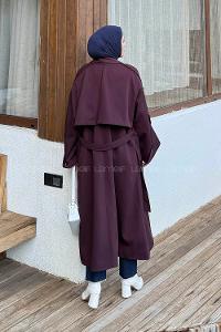 Lamelif Kuşaklı Poliviskon Trenç Bordo