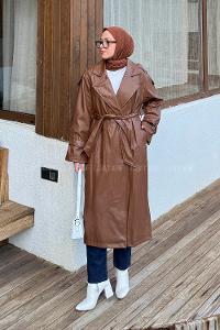 Bitter Brown Long Arm Skin Trench Coat