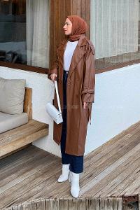 Bitter Brown Long Arm Skin Trench Coat