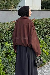 Lamelif Omuz Apoletli Süet Ceket Acı Kahve