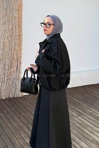 Black Shirt Collar Long Arm Cotton Suede Polyester Jacket