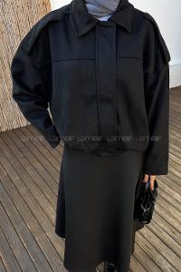 Black Shirt Collar Long Arm Cotton Suede Polyester Jacket