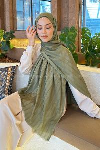 Lamelif Piliseli Bambu Şal Asker Yeşili