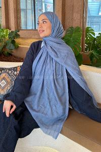 Lamelif piliseli Bambu Şal Kot Mavisi