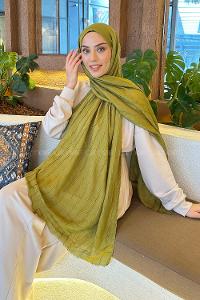 Lamelif piliseli Bambu Şal Yağ Yeşili