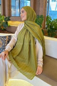 Lamelif piliseli Bambu Şal Yağ Yeşili