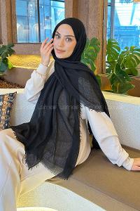 Black Cotton Fabric Straight Shawl