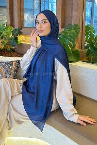 Lamelif Su Yolu Desen Janjan Jakar Şal Gece Mavisi