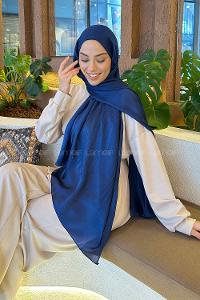 Lamelif Su Yolu Desen Janjan Jakar Şal Gece Mavisi