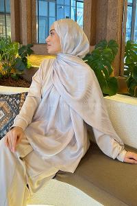 Silver Viscose Fabric Straight Printed Shawl