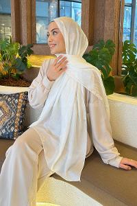 Lamelif Su Yolu Desen Janjan Jakar Şal Kırık Beyaz