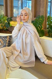 Lamelif Su Yolu Desen Janjan Jakar Şal Vizon