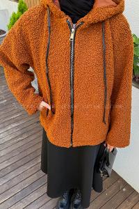 Lamelif Teddy Gizli Cep Mont Camel