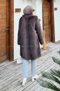 Lamelif Uzun Kürk Mont Kahverengi