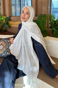Modalamelif Piliseli Bambu Şal Kırık Beyaz