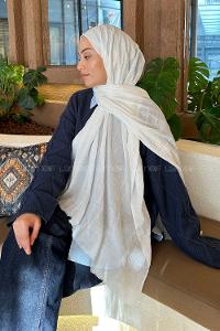 Modalamelif Piliseli Bambu Şal Kırık Beyaz