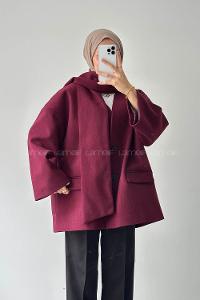 Lamelif Atkılı Kaşe Kaban Bordo