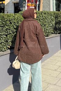 Lamelif Bağlama Detaylı Ceket Acı Kahve