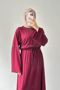 Lamelif Bel Tünel Detaylı Elbise Bordo