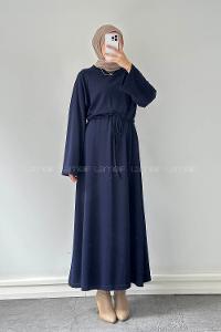 Lamelif Bel Tünel Detaylı Elbise Lacivert