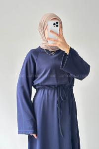 Lamelif Bel Tünel Detaylı Elbise Lacivert