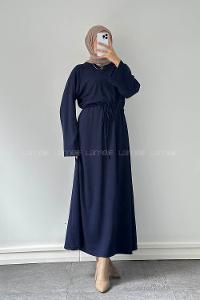 Lamelif Bel Tünel Detaylı Elbise Lacivert