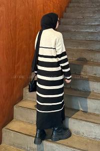 Lamelif Çizgi Detaylı Triko Elbise Siyah