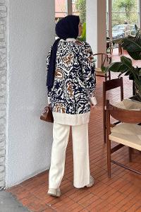 Lamelif Desenli Triko Takım Bej