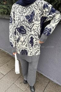 Lamelif Desenli Triko Takım Gri