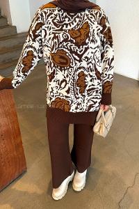 Brown Crew Neck Long Arm Acrylic Regular Trousers Comfortable Suit