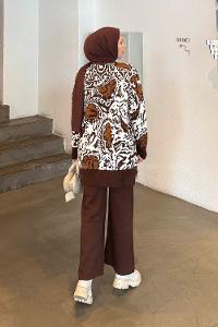 Brown Crew Neck Long Arm Acrylic Regular Trousers Comfortable Suit