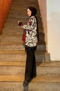 Lamelif Desenli Triko Takım Siyah