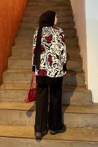 Lamelif Desenli Triko Takım Siyah