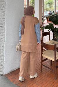 Lamelif Garnili Triko Takım Sütlü Kahve