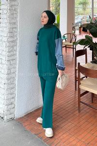 Lamelif Garnili Triko Takım Zümrüt