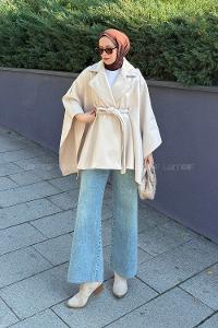 Lamelif Omuz Apoletli Bağlama Detaylı Panço Bej