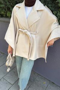 Lamelif Omuz Apoletli Bağlama Detaylı Panço Bej