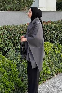 Lamelif Omuz Apoletli Bağlama Detaylı Panço Füme