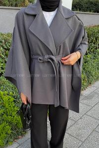 Lamelif Omuz Apoletli Bağlama Detaylı Panço Füme