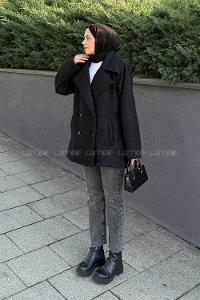Black Jacket Collar Long Arm Coat
