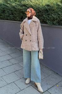 Brown With Milk Jacket Collar Long Arm Coat