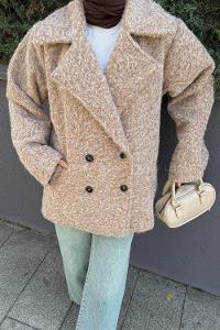 Brown With Milk Jacket Collar Long Arm Coat