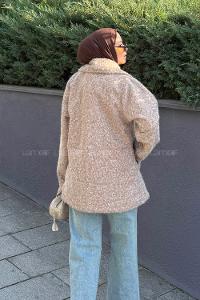 Brown With Milk Jacket Collar Long Arm Coat