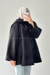 Lamelif Şal Yaka Kaşe Kaban Siyah